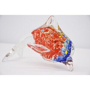 Colorful Orange, Blue, Yellow White and‎ clear Glass Dolphin